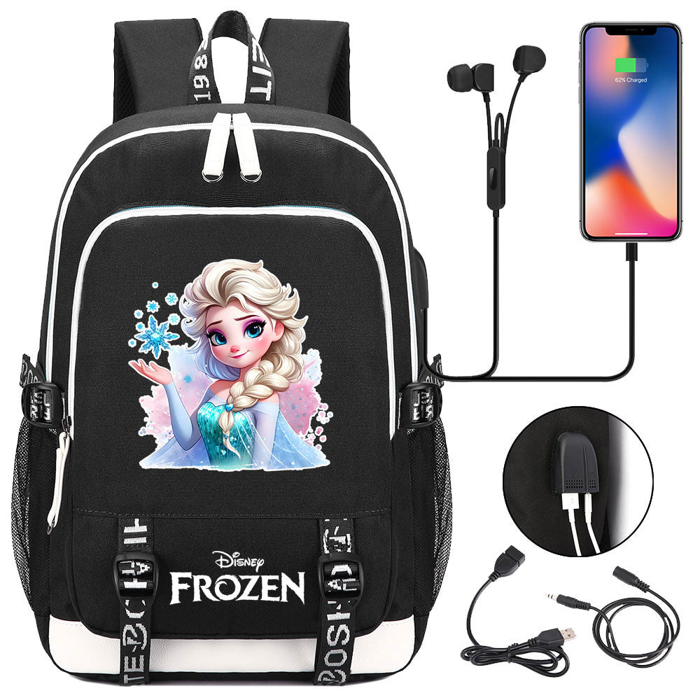 Frozen Elsa USB Charging Backpack School Note Book Laptop Travel Bags