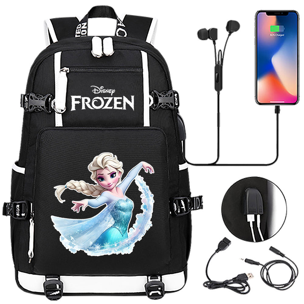 Frozen Elsa USB Charging Backpack School NoteBook Laptop Travel Bags