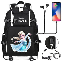 Frozen Elsa USB Charging Backpack School NoteBook Laptop Travel Bags