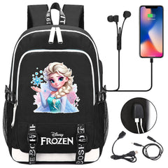 Frozen Elsa USB Charging Backpack School Note Book Laptop Travel Bags
