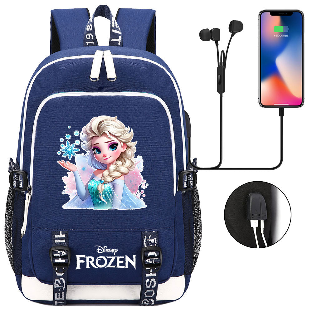 Frozen Elsa USB Charging Backpack School Note Book Laptop Travel Bags