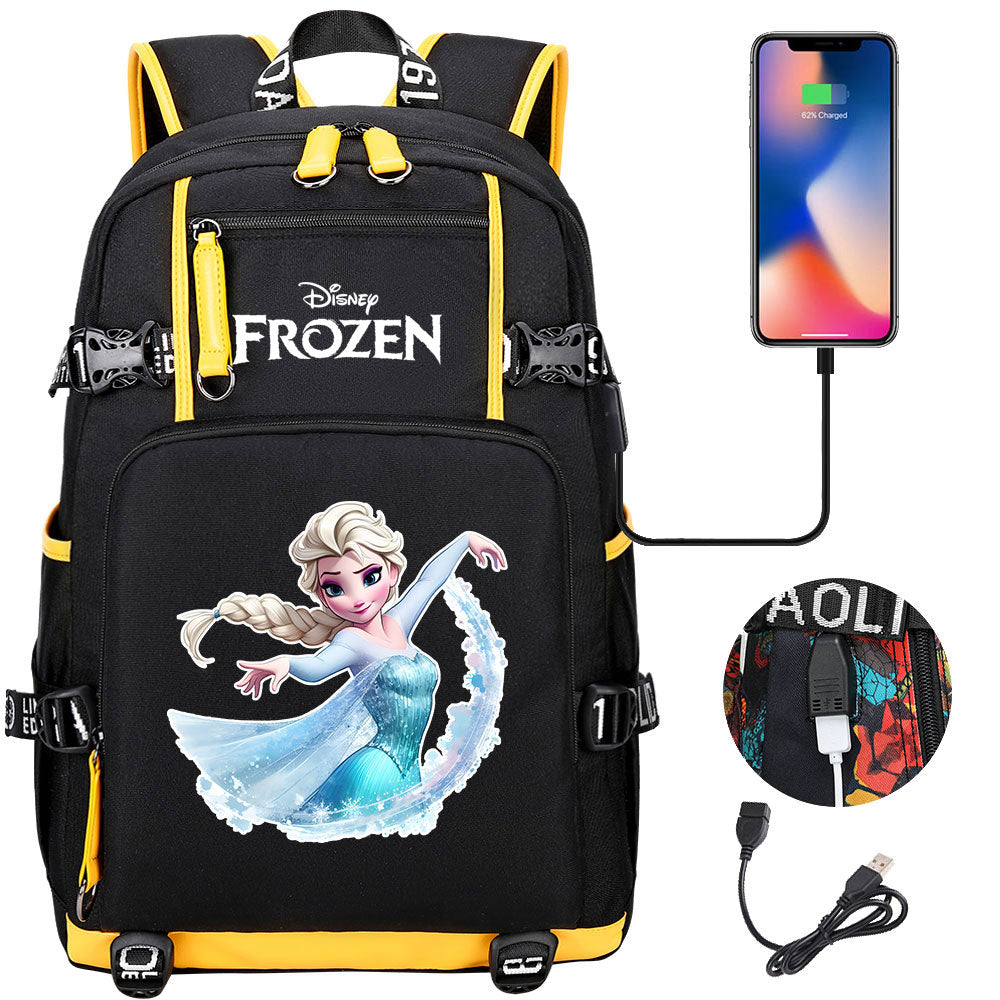 Frozen Elsa USB Charging Backpack School NoteBook Laptop Travel Bags
