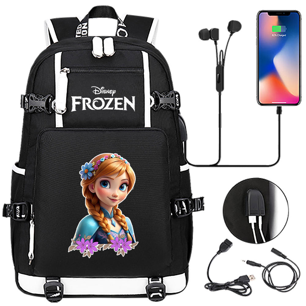Frozen Anna USB Charging Backpack School NoteBook Laptop Travel Bags