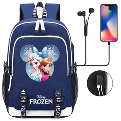Frozen Elsa Anna USB Charging Backpack School Note Book Laptop Travel Bags