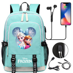 Frozen Elsa Anna USB Charging Backpack School Note Book Laptop Travel Bags