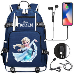 Frozen Elsa USB Charging Backpack School NoteBook Laptop Travel Bags