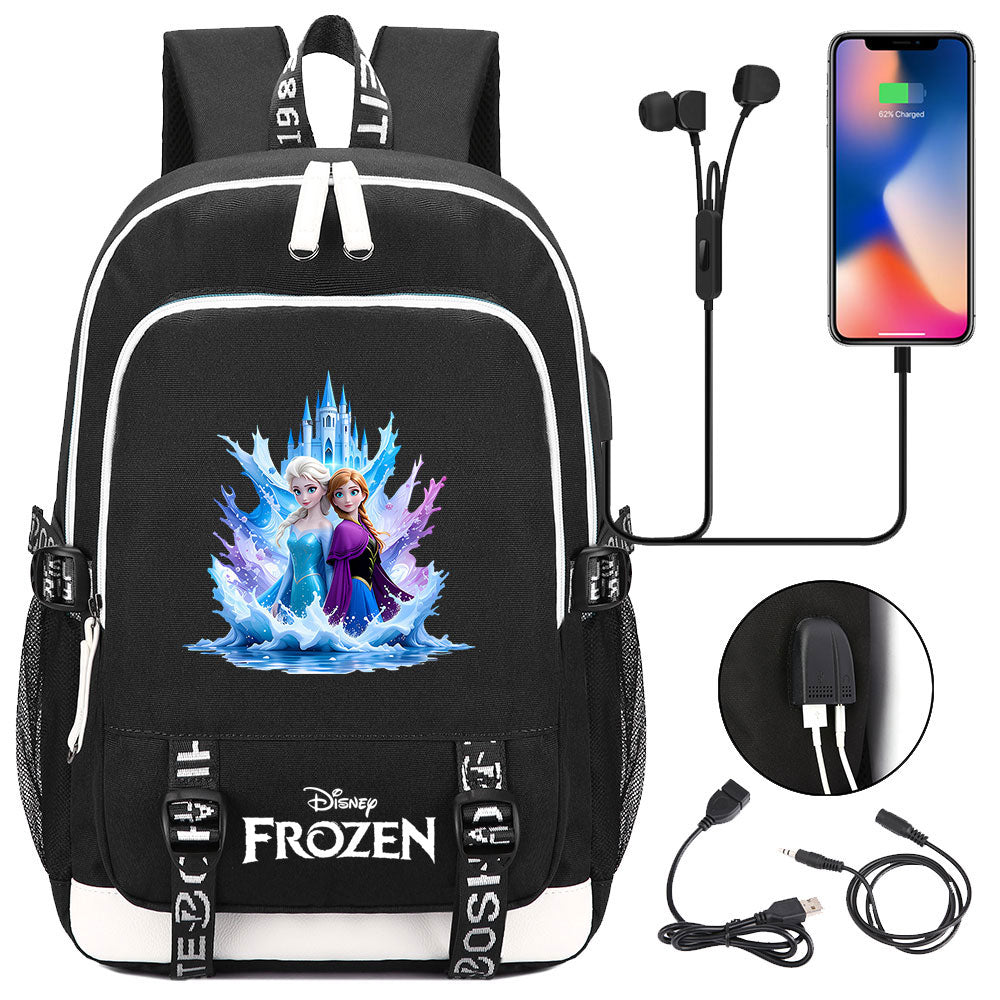 Frozen Elsa Anna USB Charging Backpack School Note Book Laptop Travel Bags