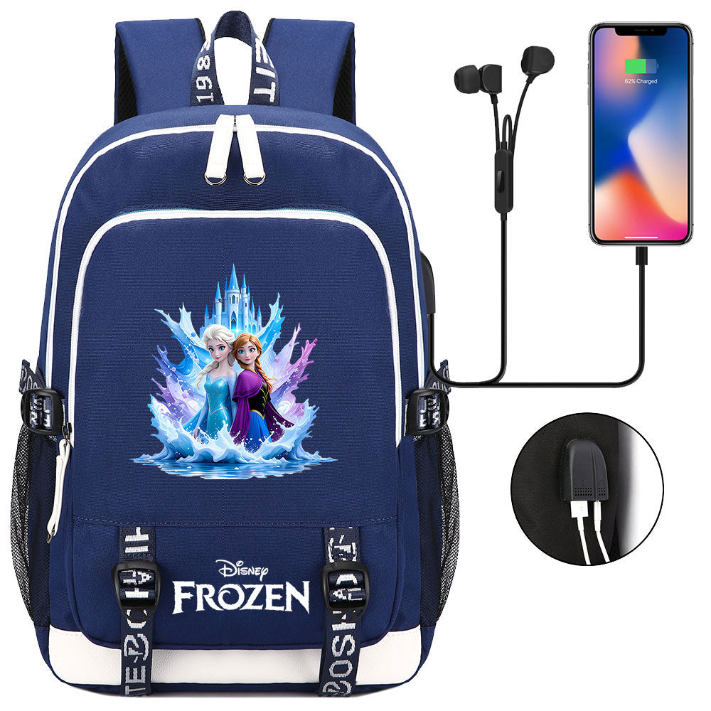 Frozen Elsa Anna USB Charging Backpack School Note Book Laptop Travel Bags