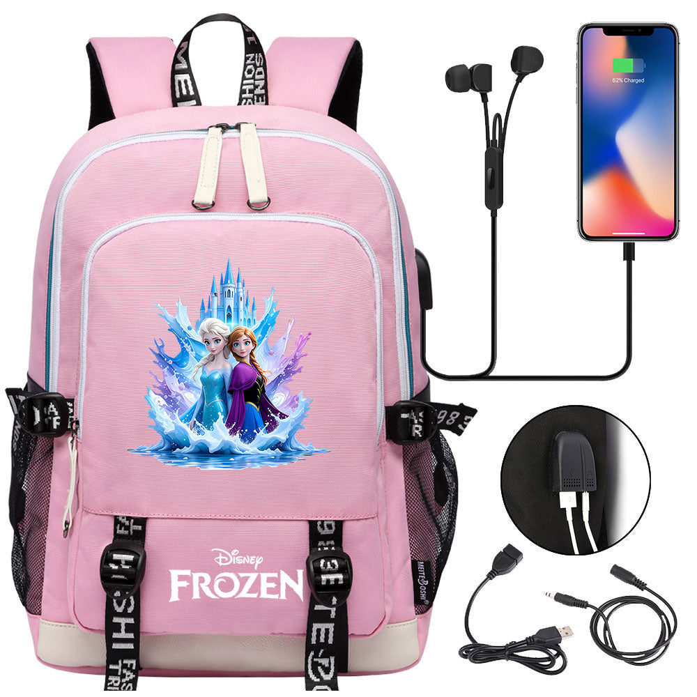 Frozen Elsa Anna USB Charging Backpack School Note Book Laptop Travel Bags