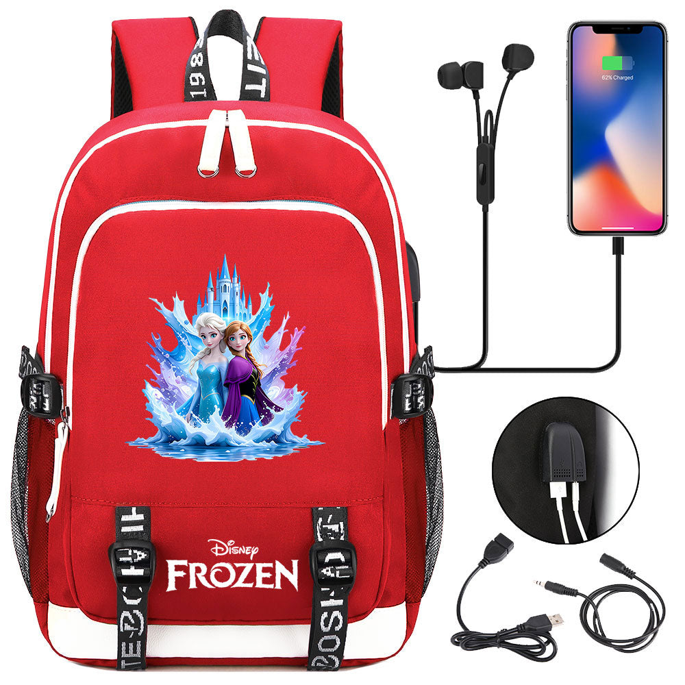 Frozen Elsa Anna USB Charging Backpack School Note Book Laptop Travel Bags