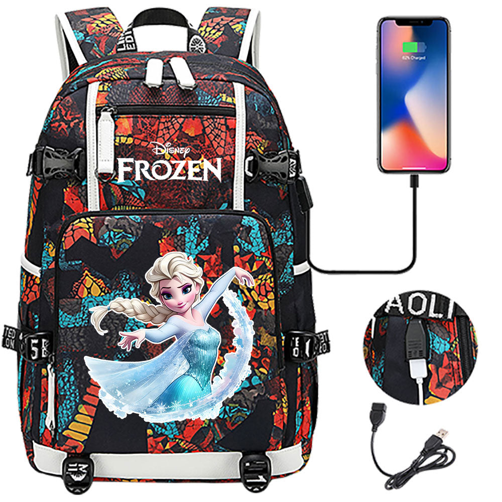 Frozen Elsa USB Charging Backpack School NoteBook Laptop Travel Bags