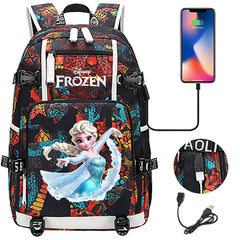 Frozen Elsa USB Charging Backpack School NoteBook Laptop Travel Bags