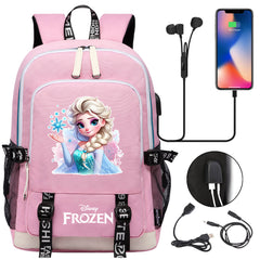 Frozen Elsa USB Charging Backpack School Note Book Laptop Travel Bags