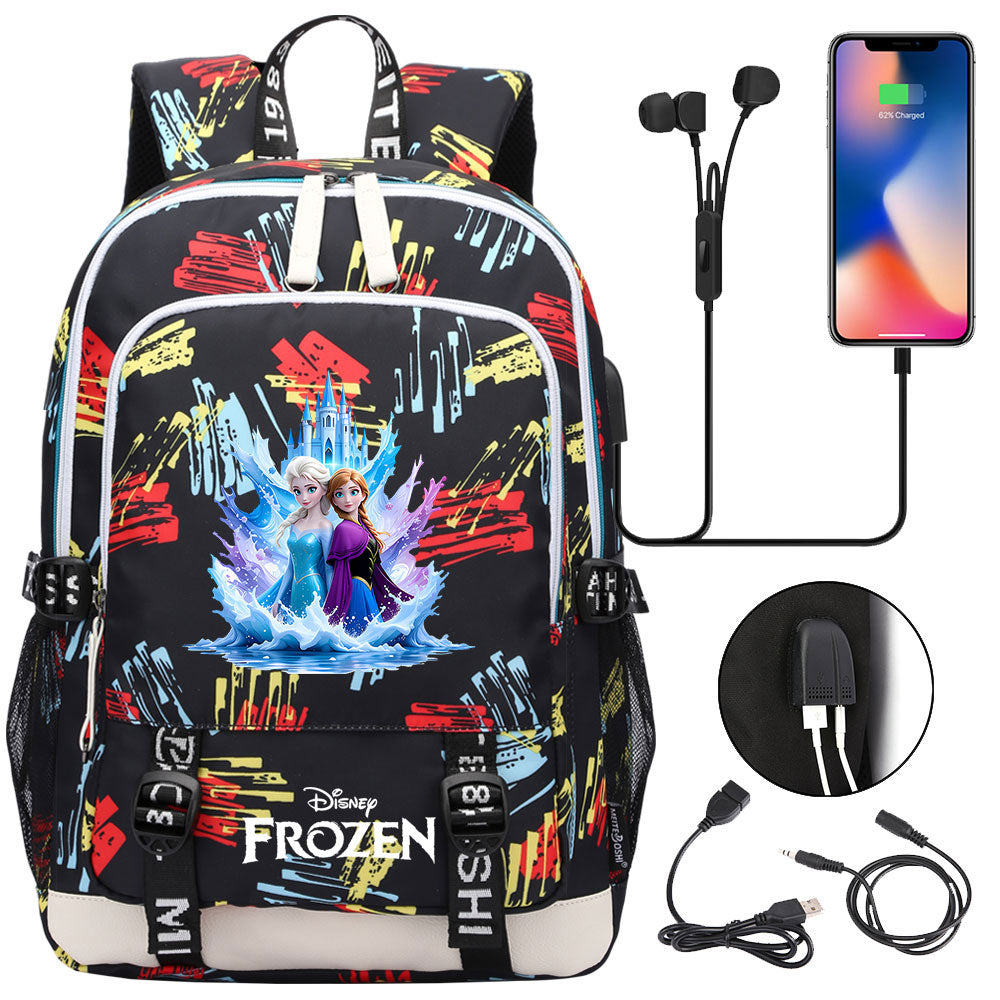 Frozen Elsa Anna USB Charging Backpack School Note Book Laptop Travel Bags