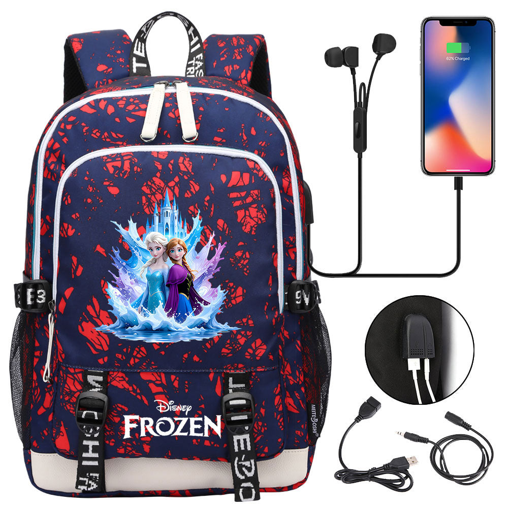 Frozen Elsa Anna USB Charging Backpack School Note Book Laptop Travel Bags
