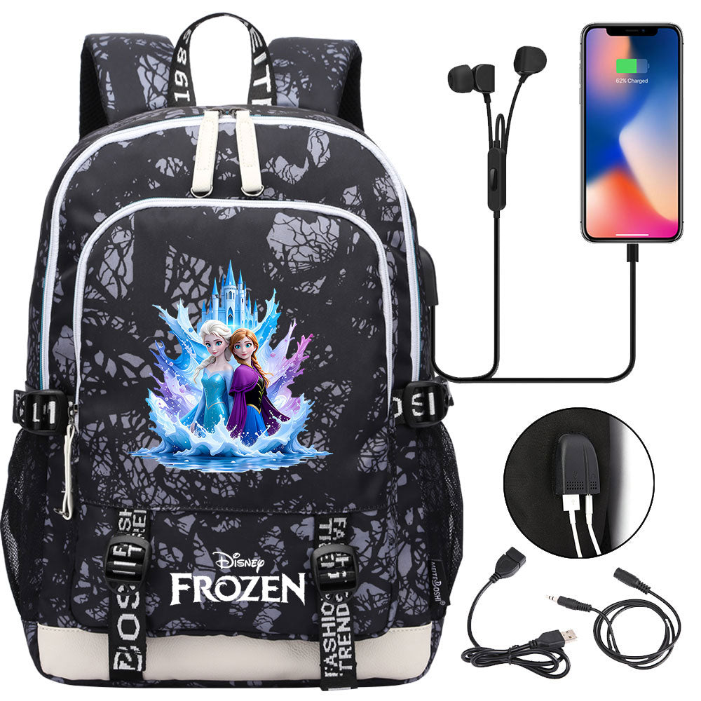 Frozen Elsa Anna USB Charging Backpack School Note Book Laptop Travel Bags