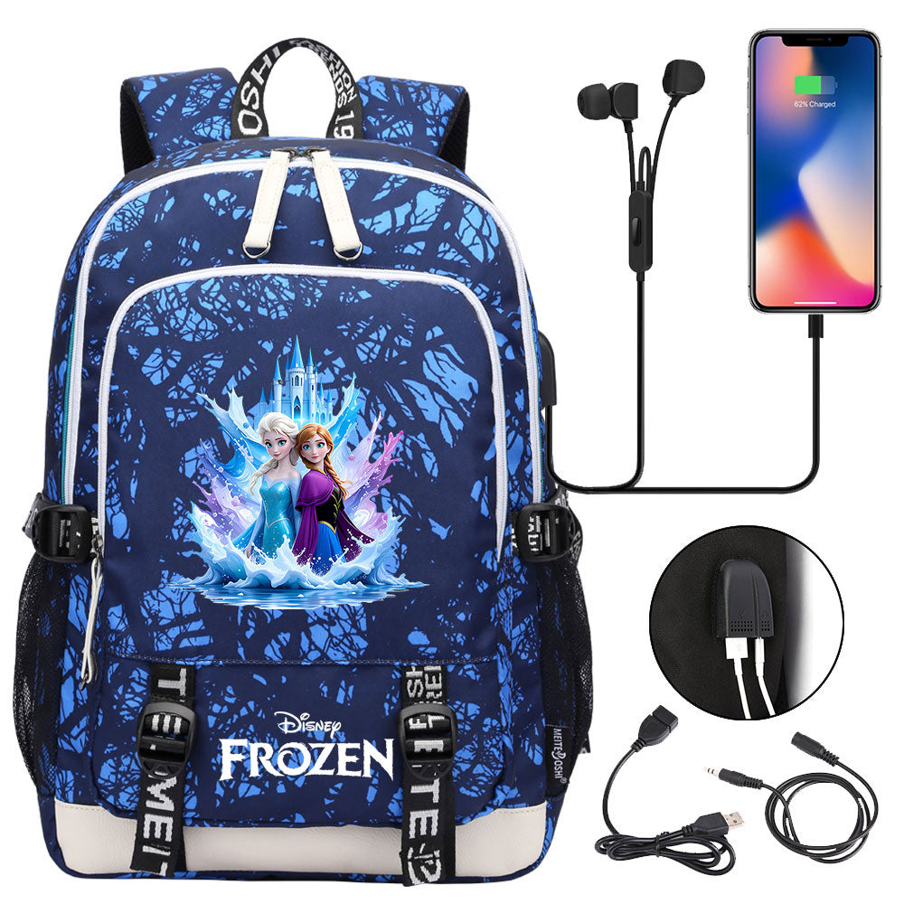 Frozen Elsa Anna USB Charging Backpack School Note Book Laptop Travel Bags