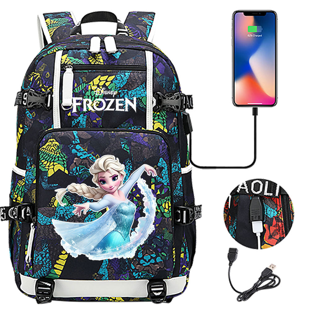 Frozen Elsa USB Charging Backpack School NoteBook Laptop Travel Bags