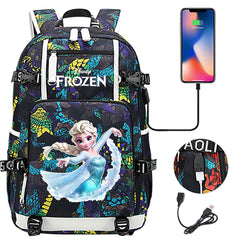 Frozen Elsa USB Charging Backpack School NoteBook Laptop Travel Bags