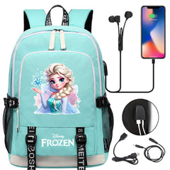 Frozen Elsa USB Charging Backpack School Note Book Laptop Travel Bags