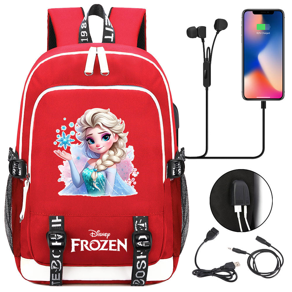 Frozen Elsa USB Charging Backpack School Note Book Laptop Travel Bags