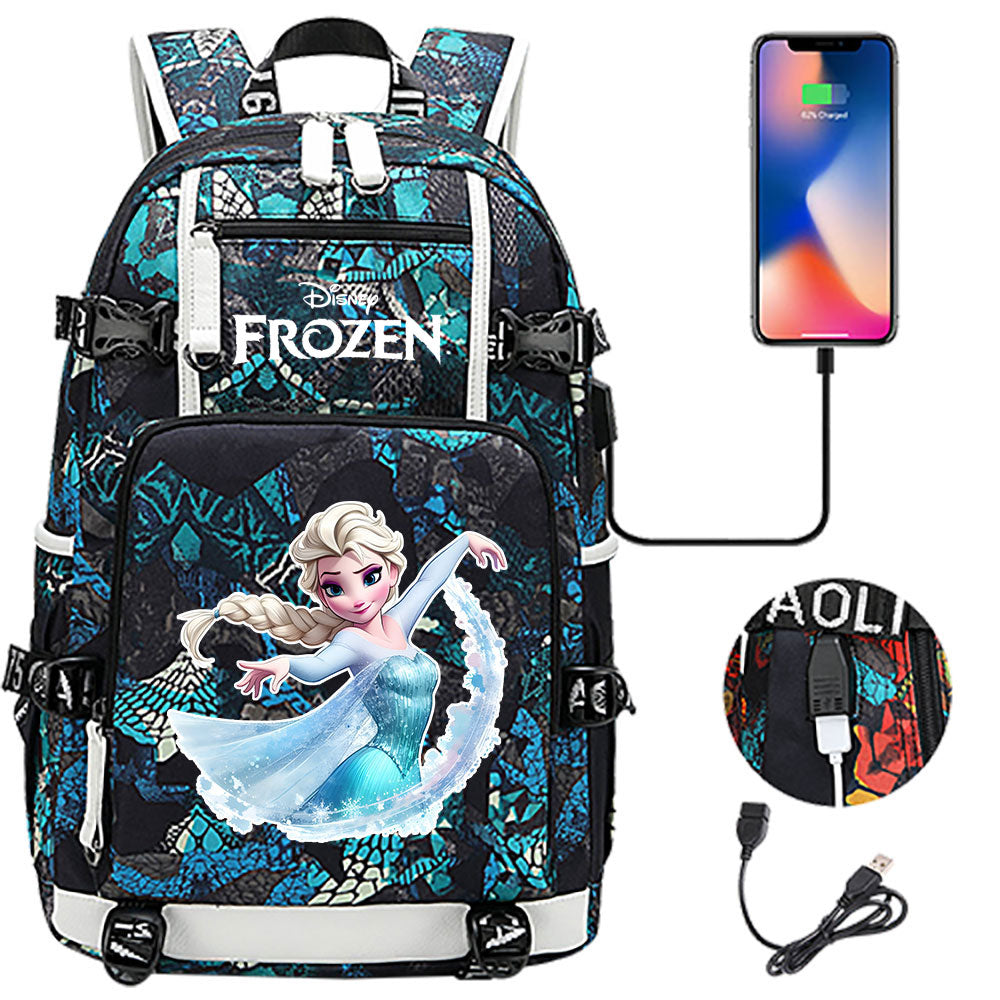 Frozen Elsa USB Charging Backpack School NoteBook Laptop Travel Bags