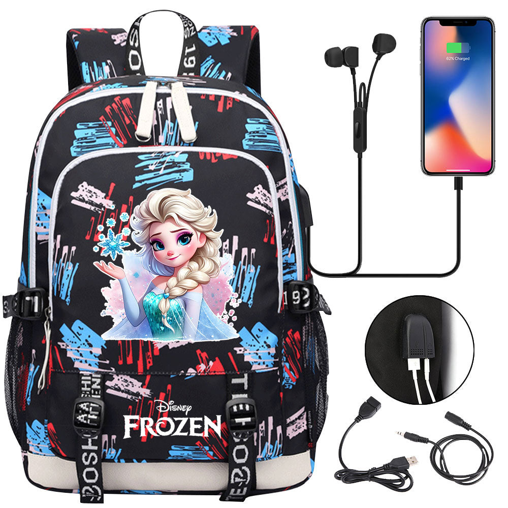 Frozen Elsa USB Charging Backpack School Note Book Laptop Travel Bags