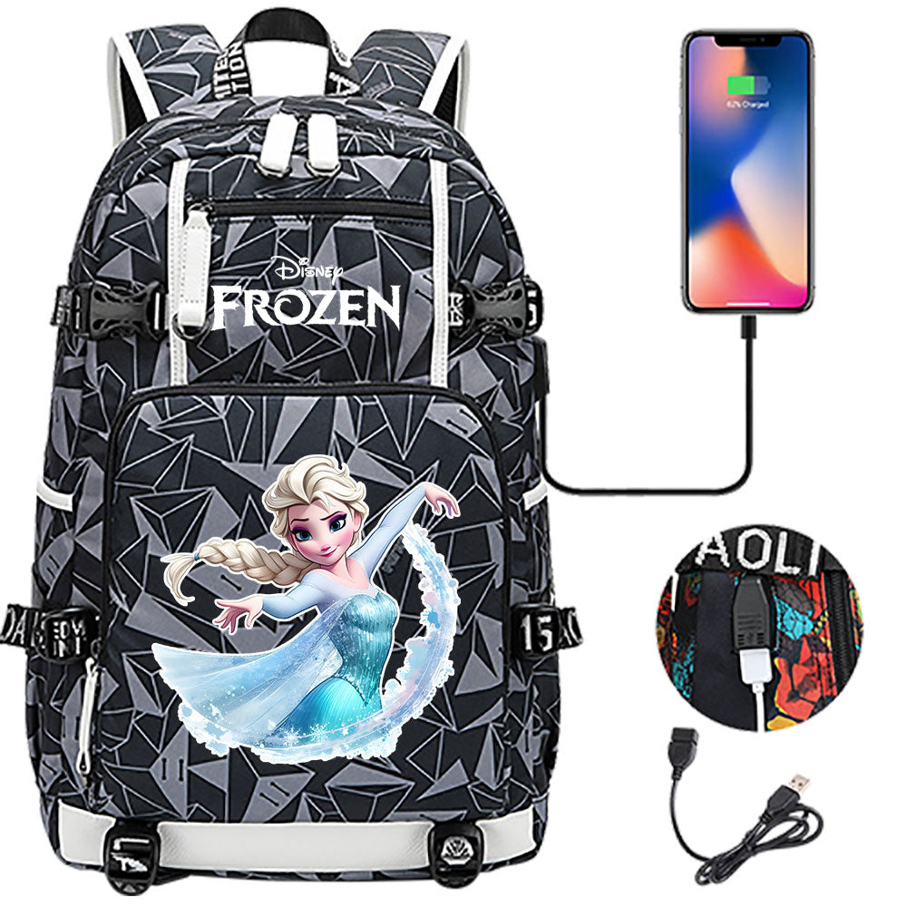 Frozen Elsa USB Charging Backpack School NoteBook Laptop Travel Bags