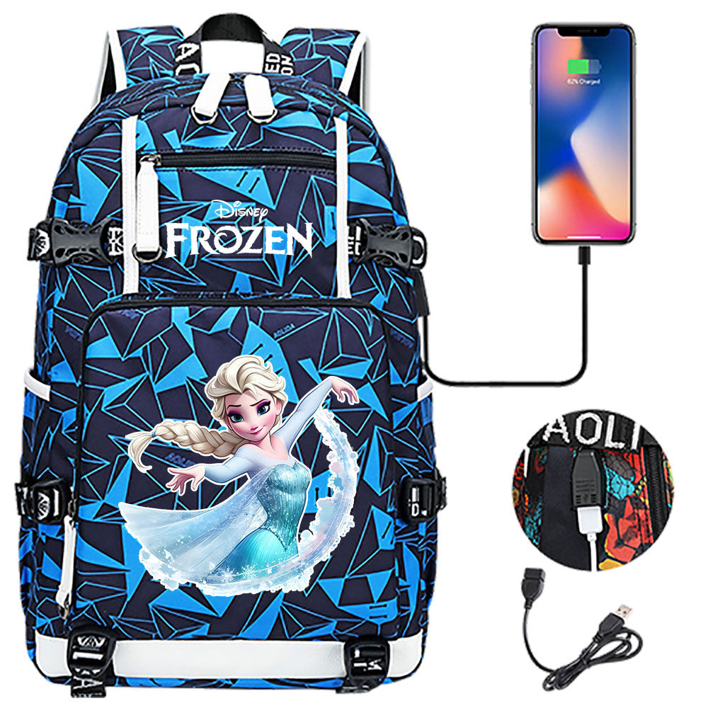 Frozen Elsa USB Charging Backpack School NoteBook Laptop Travel Bags