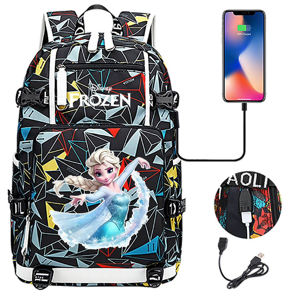 Frozen Elsa USB Charging Backpack School NoteBook Laptop Travel Bags