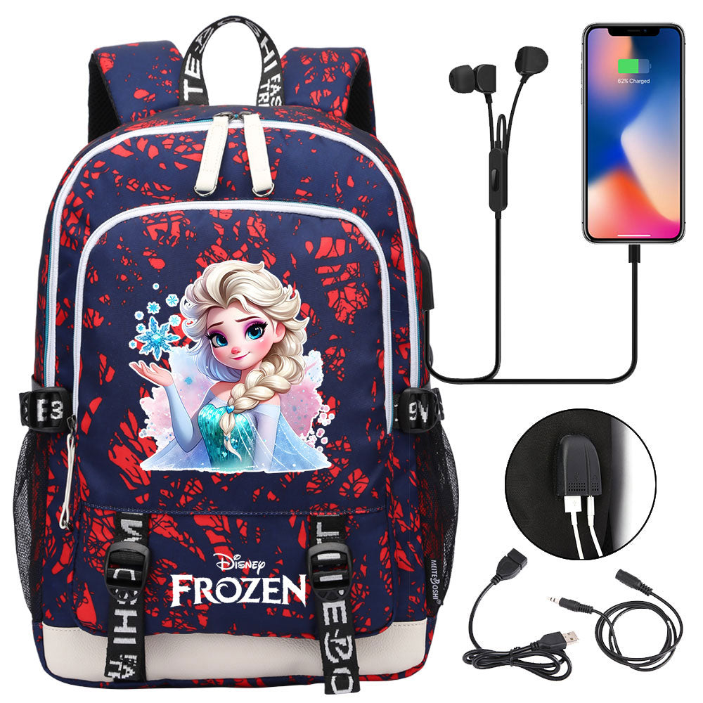 Frozen Elsa USB Charging Backpack School Note Book Laptop Travel Bags