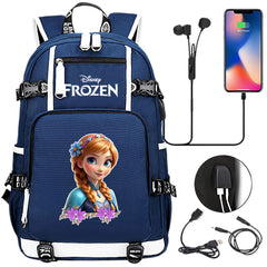 Frozen Anna USB Charging Backpack School NoteBook Laptop Travel Bags