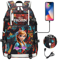 Frozen Anna USB Charging Backpack School NoteBook Laptop Travel Bags
