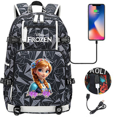 Frozen Anna USB Charging Backpack School NoteBook Laptop Travel Bags