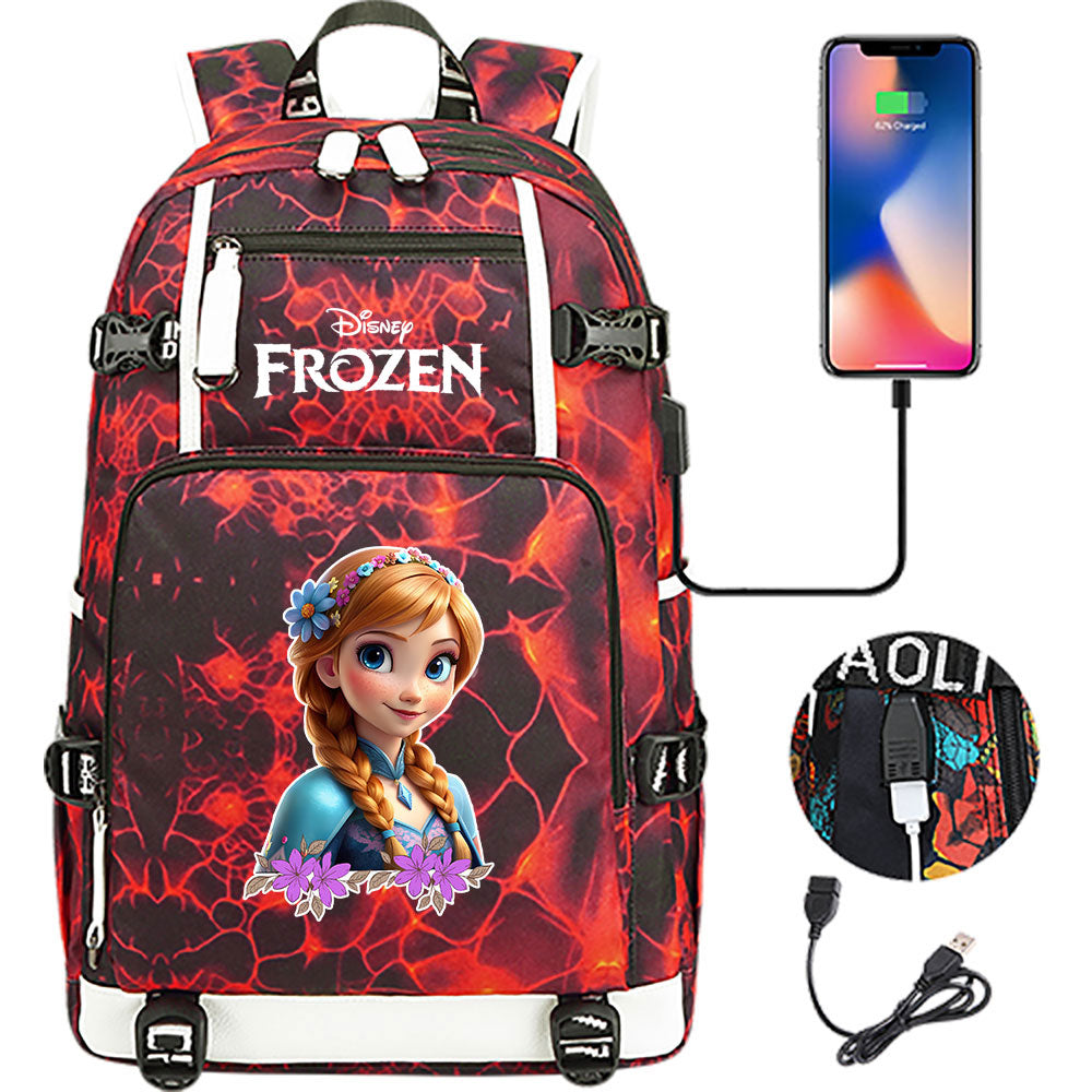 Frozen Anna USB Charging Backpack School NoteBook Laptop Travel Bags
