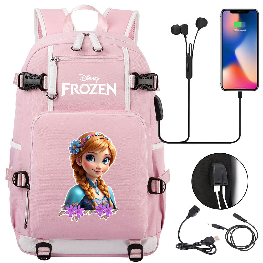 Frozen Anna USB Charging Backpack School NoteBook Laptop Travel Bags
