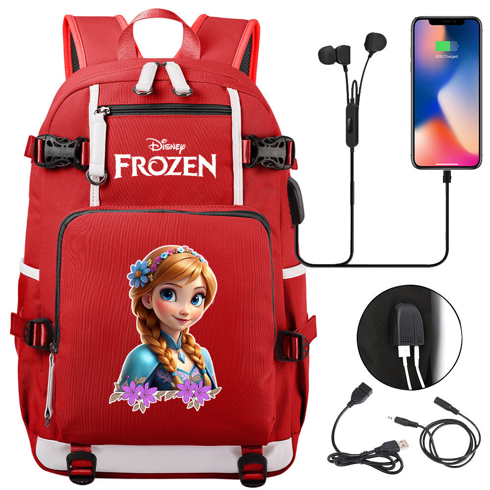 Frozen Anna USB Charging Backpack School NoteBook Laptop Travel Bags