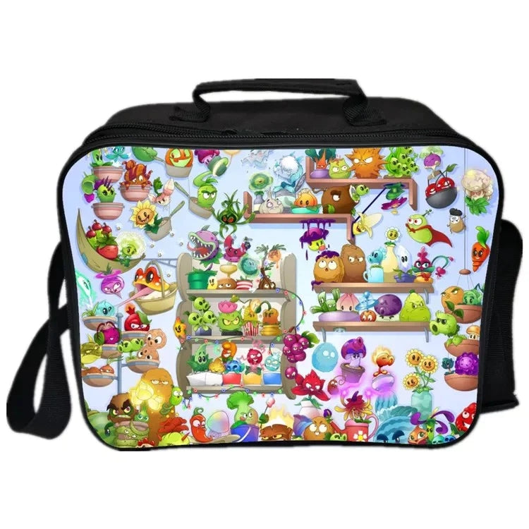 Game Plants VS Zombies PU Leather Portable Lunch Box School Tote Storage Picnic Bag