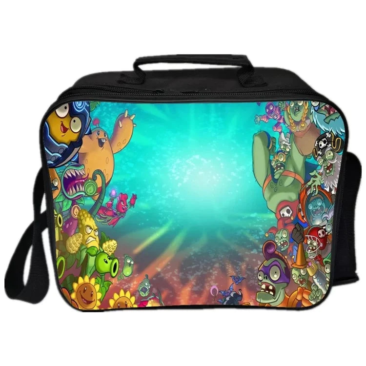 Game Plants VS Zombies PU Leather Portable Lunch Box School Tote Storage Picnic Bag