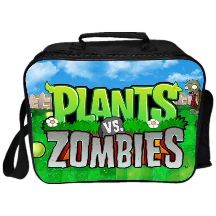 Game Plants VS Zombies PU Leather Portable Lunch Box School Tote Storage Picnic Bag