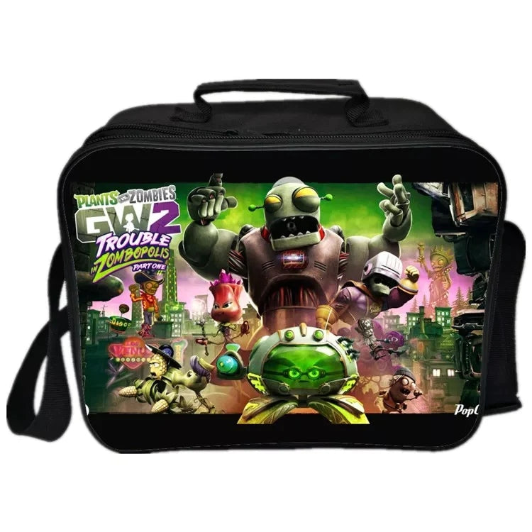 Game Plants VS Zombies PU Leather Portable Lunch Box School Tote Storage Picnic Bag