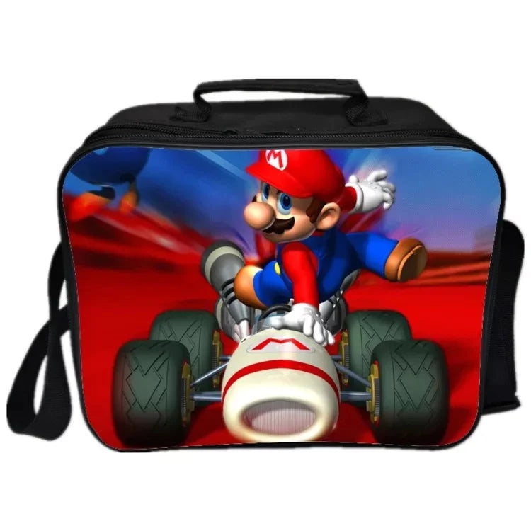 Game Super Mario PU Leather Portable Lunch Box School Tote Storage Picnic Bag