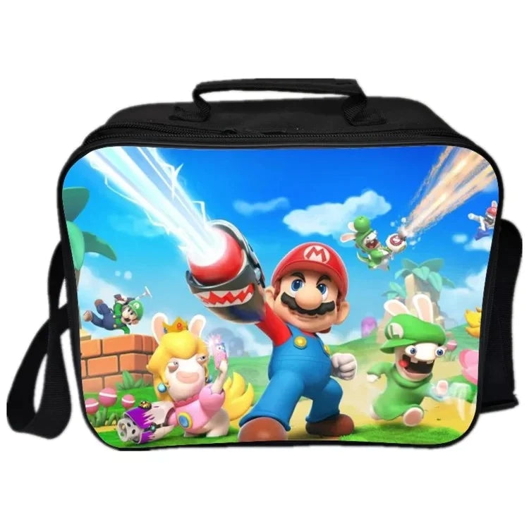 Game Super Mario PU Leather Portable Lunch Box School Tote Storage Picnic Bag