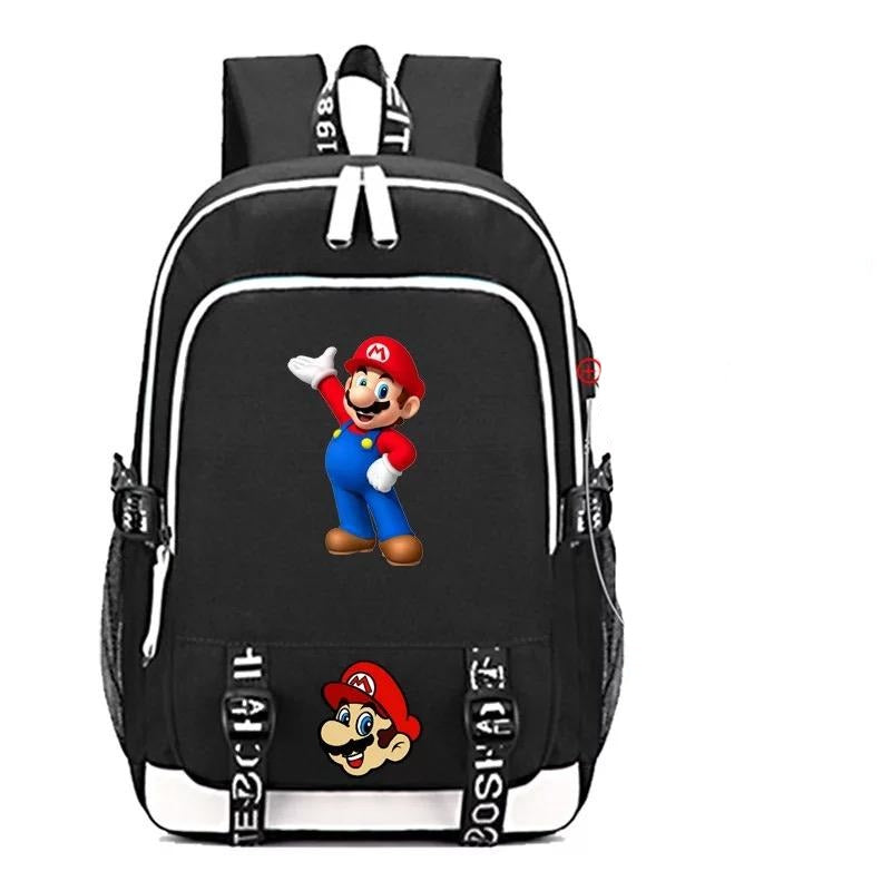 Game Super Mario USB Charging Backpack School Note Book Laptop Travel Bags