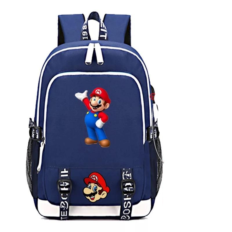 Game Super Mario USB Charging Backpack School Note Book Laptop Travel Bags