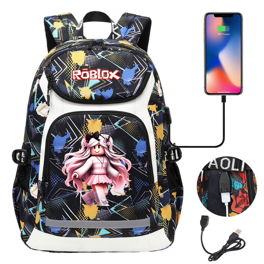 Game Roblox USB Charging Backpack School NoteBook Laptop Travel Bags