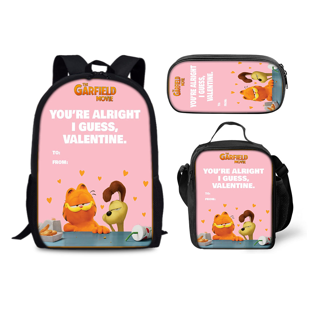 Garfield Schoolbag Backpack Lunch Bag Pencil Case 3pcs Set Gift for Kids Students