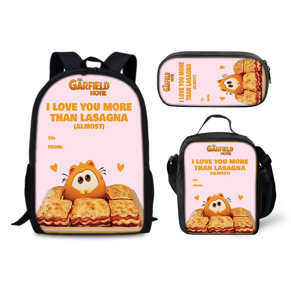 Garfield Schoolbag Backpack Lunch Bag Pencil Case 3pcs Set Gift for Kids Students