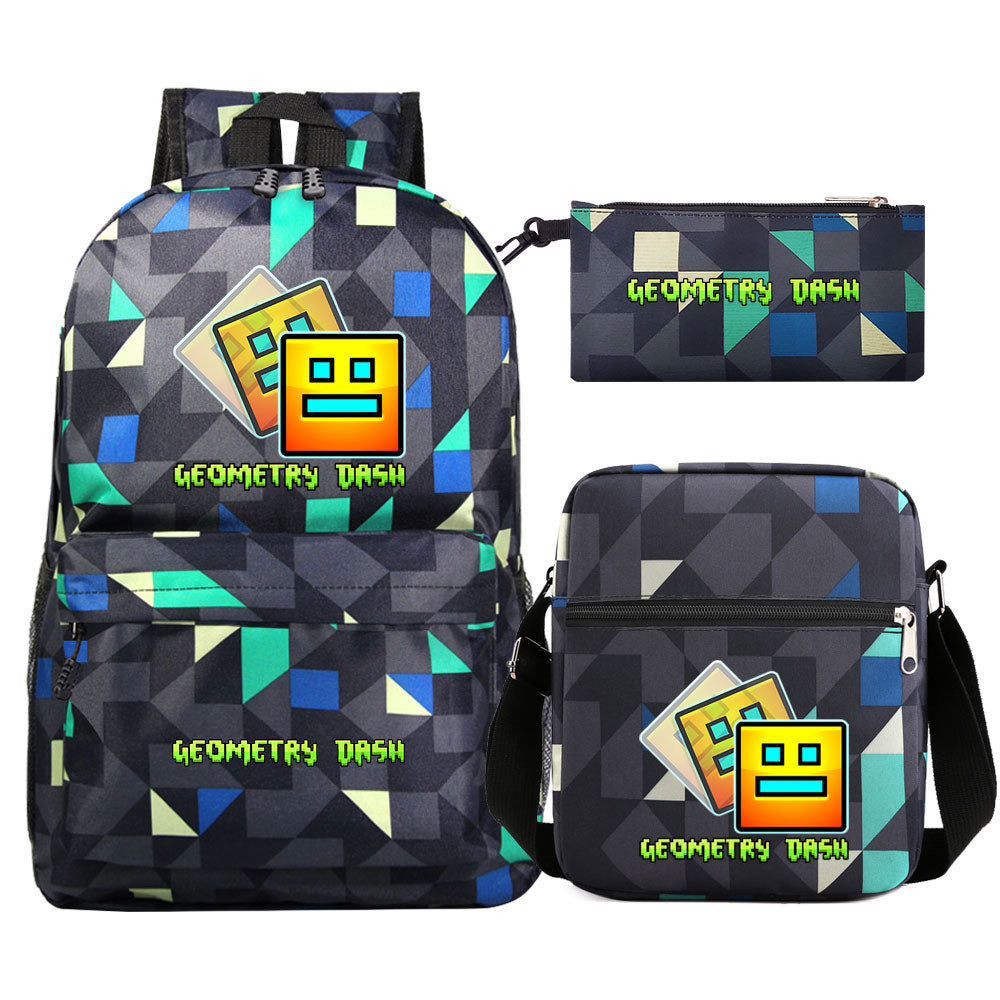 Geometry Dash SchoolBag Backpack Shoulder Bag Book Pencil Bags 3pcs Set