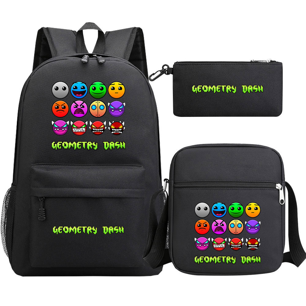 Geometry Dash SchoolBag Backpack Shoulder Bag Book Pencil Bags 3pcs Set